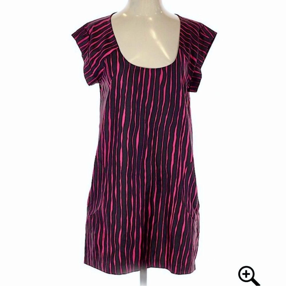 UO SILENCE + NOISE Black/Hot Pink Striped Sleeveless Mini Dress w/Pockets XS